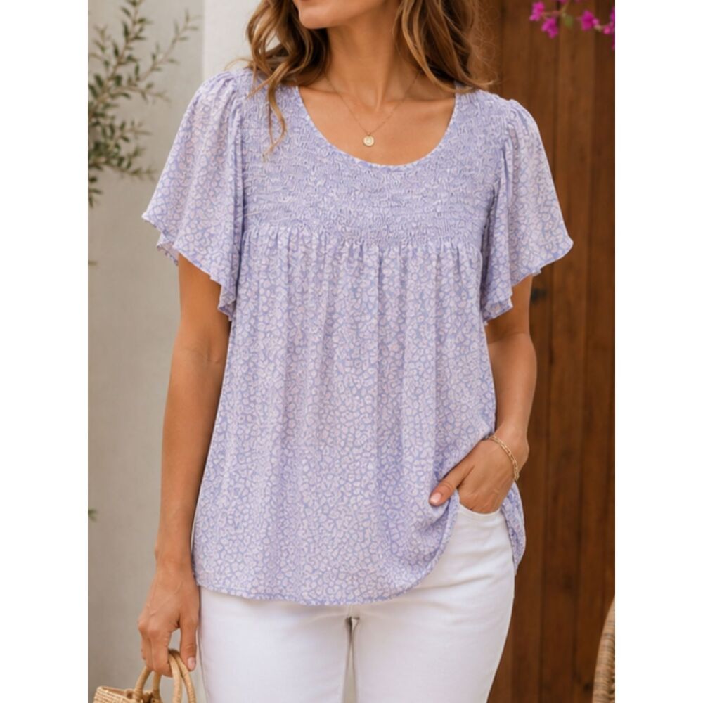 Ann Taylor Factory Purple Floral Smocked Blouse Top Medium Boho Cottagecore